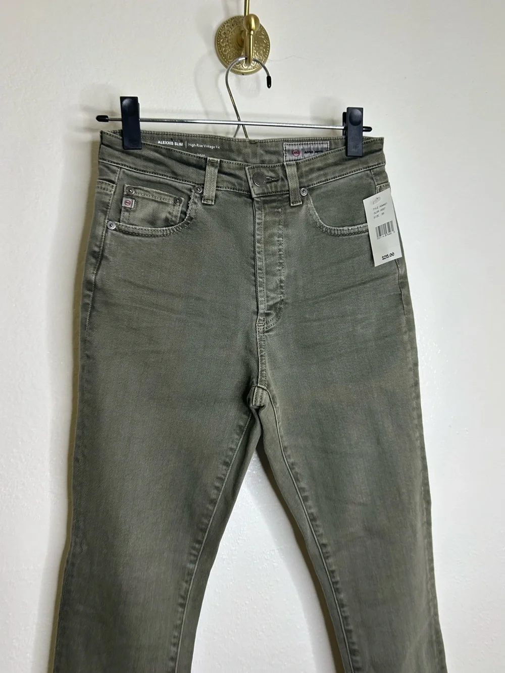 NWT AG Alexxis Slim Leg High Rise Vintage Fit Jean in Sulfur Green Size 26